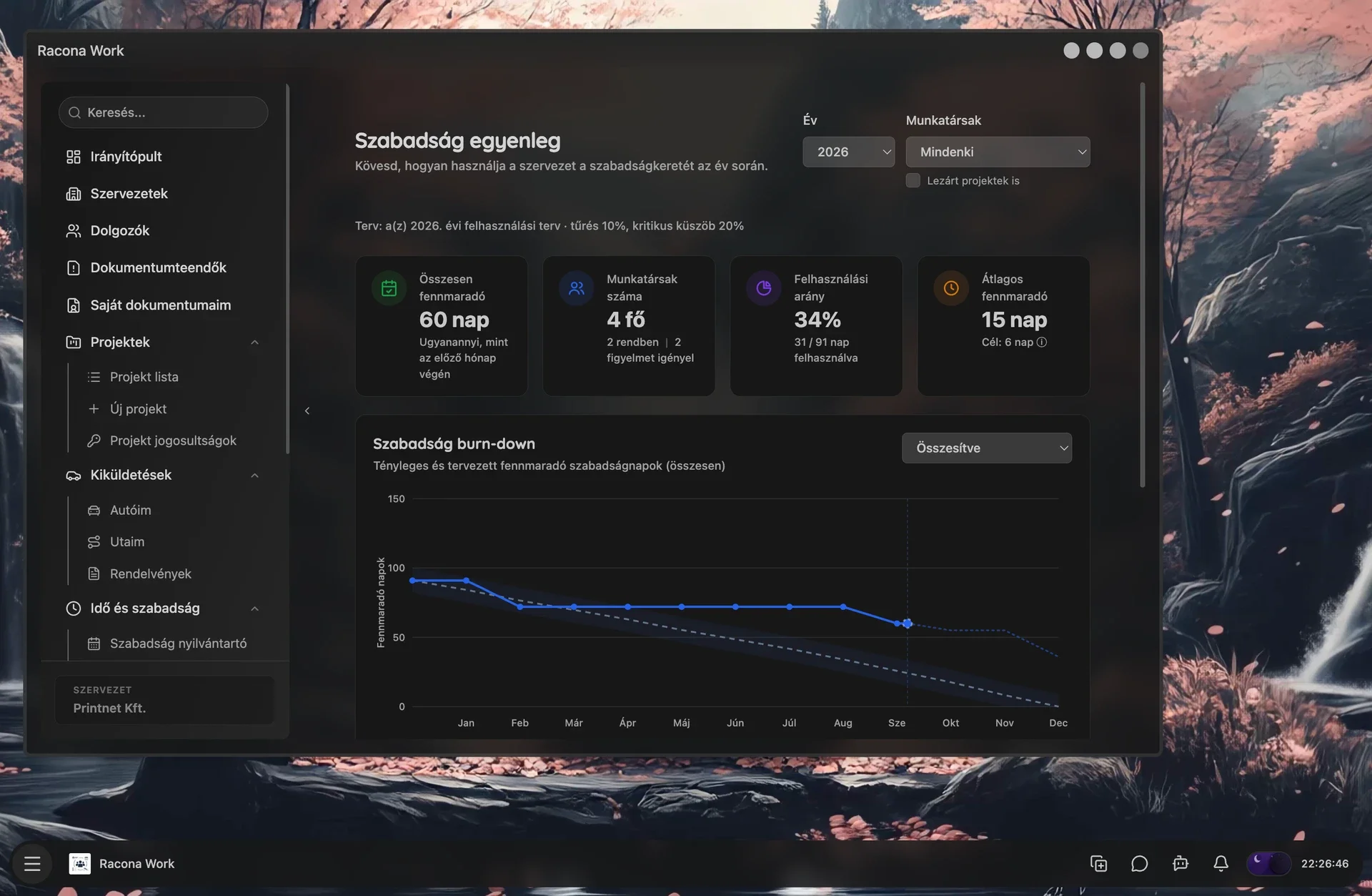 The Racona Work app showing the leave balance report
